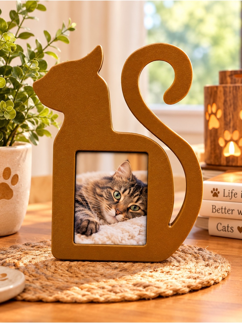 Cat-Shaped Photo Frame in Brown - Brand Unbranded